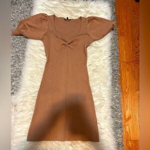 Brown Puff Sleeve Dress